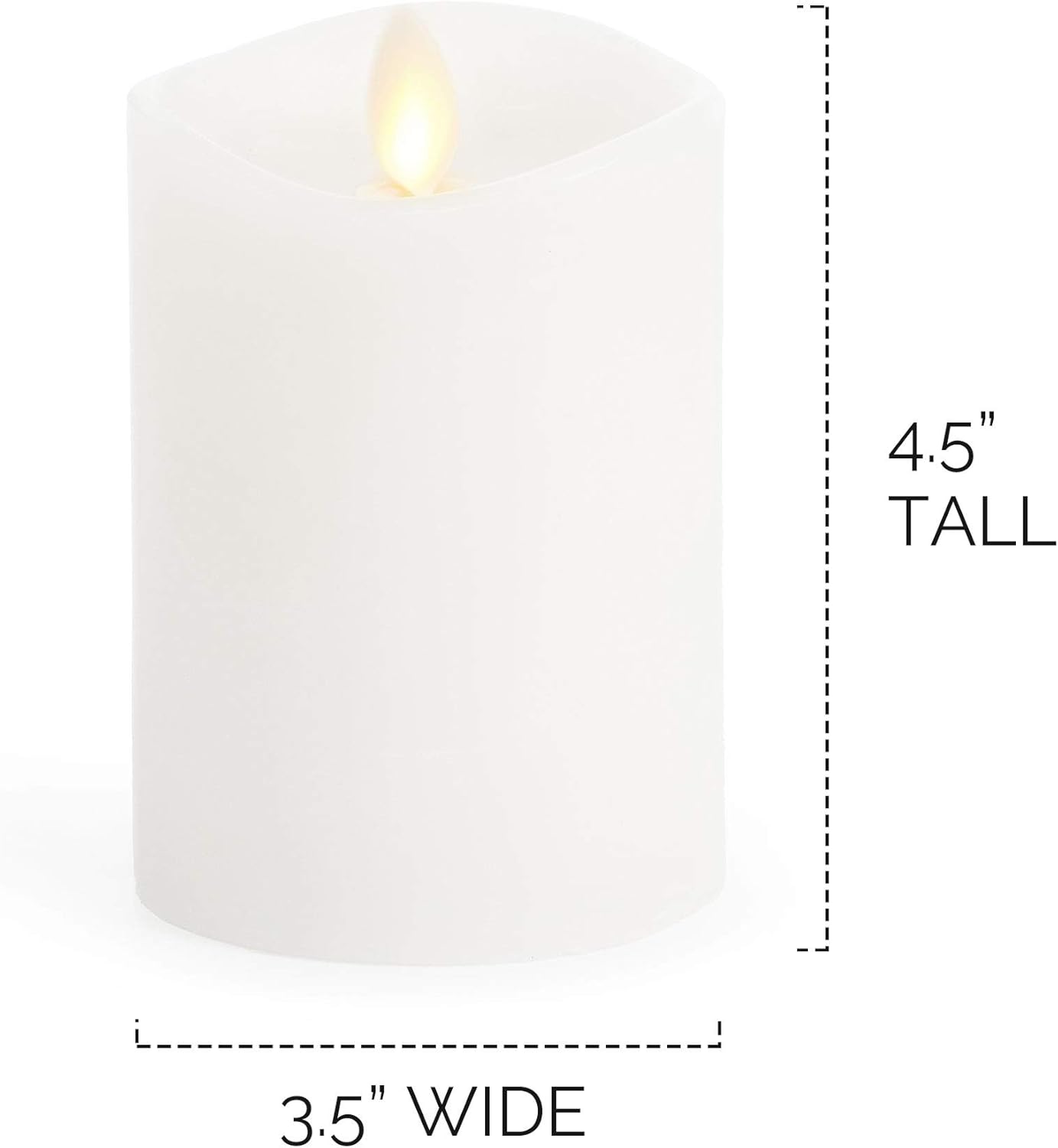 Luminara Flameless Pillar Candle, Small (4.5 inches, Unscented) Real-Flame Effect, Melted Edge, Real Wax, Smooth Finish, White, LED Battery-Powered Candle Pack of 2