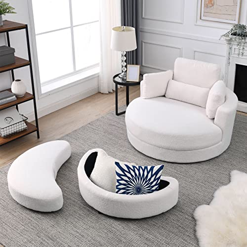 42.9" Oversized Swivel Accent Barrel Linen Tufted Upholstered Sofachair W/3 Pillows, Comfy Leisure Lounge Club Round Armchair Cozy Sofa & Chair for Home Apartment Office Hotel Living Room, Orange