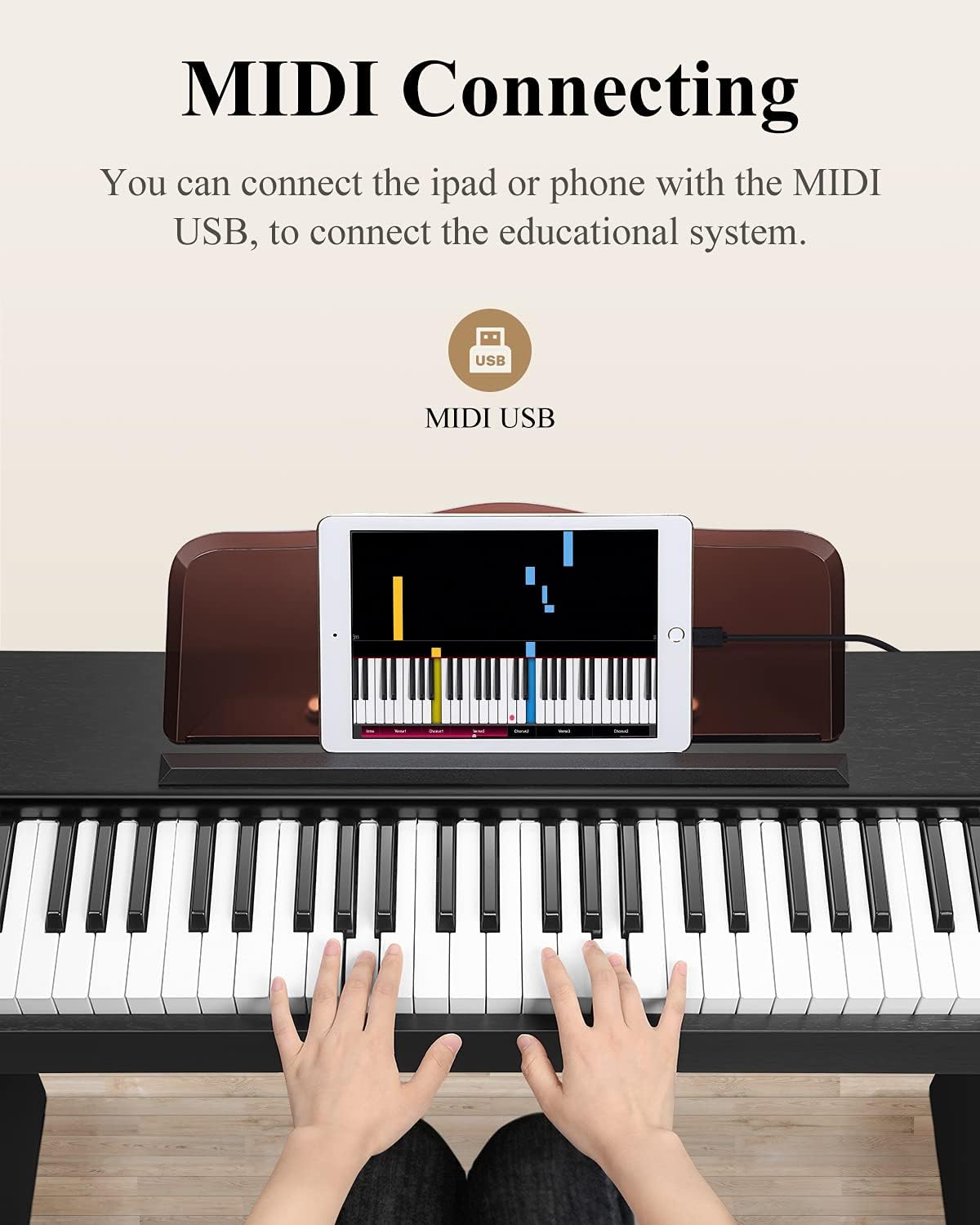 Keyboard Piano, Eastar 61 Key Piano Keyboard for Beginners/Professional, Full Size Electric Piano, Classic Wooden Digital Piano with Sustain Pedal & Music Stand, Supports MP3/USB/Audio/Mic/Headphones