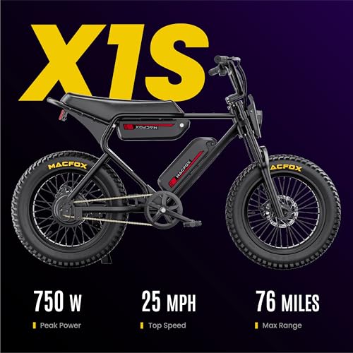 MACFOX Electric Bike for Adults - Peak 750W, 25MPH High-Speed Commuter Ebike, 30 Mile Range, 20" All-Terrain Fat Tires with Front Suspension, Off-Road/Campus E-Bicycle (X1S/Class 3)