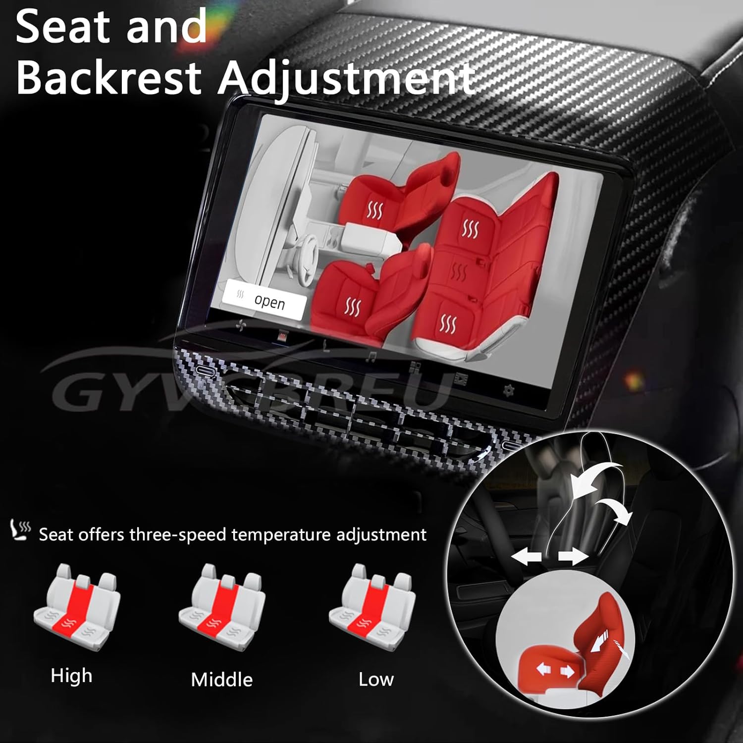 Rear Display Screen for Tesla Model 3&Y 2017-2023 Entertainment Display 7.2 inch IPS Touchscreen with Air Conditioning Control Seat Heating Carplay Android Auto