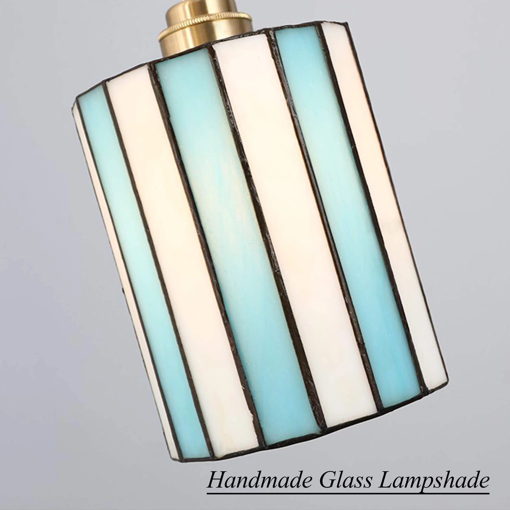 FSLiving Hanging Swag Lamp Pendant Light with 15ft Plug-in UL Dimmable Cord Brass Finished E26 Socket Tiffany Blue Streak Glass Lamp Nordic Industrial Hanging Lamp,Bulbs Not Included - 1 Pack