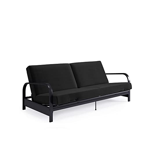 REALROOMS Millie Convertible Metal Frame Futon Sofa with Coil Mattress with Multiple Positions for Seating and Sleeping, Black