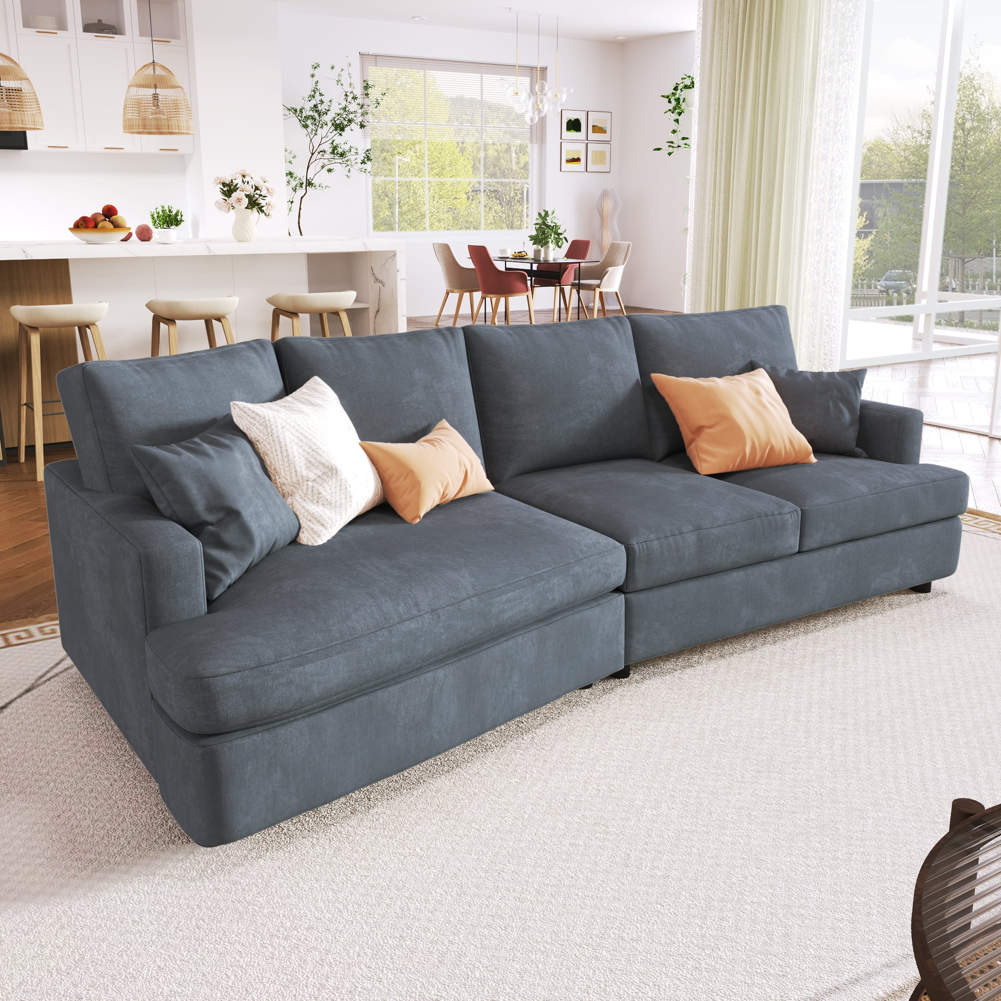 Churanty Modern 3 Seat Sectional Sofa Upholstered Curved Couch with Pillows for Living Room Apartment,Gray