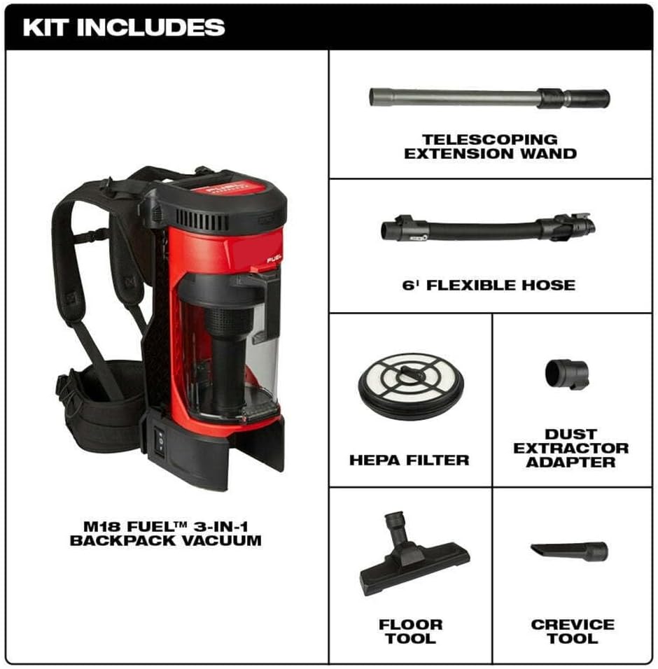 Battery Powered Vac,Backpack Vacuum Set,Cordless Backpack Vacuum,Backpack Vacuum Commercial, for Milwaukee 0885-20 M18 Fuel 18v 3-in-1 Cordless Backpack Vacuum - Bare Tool