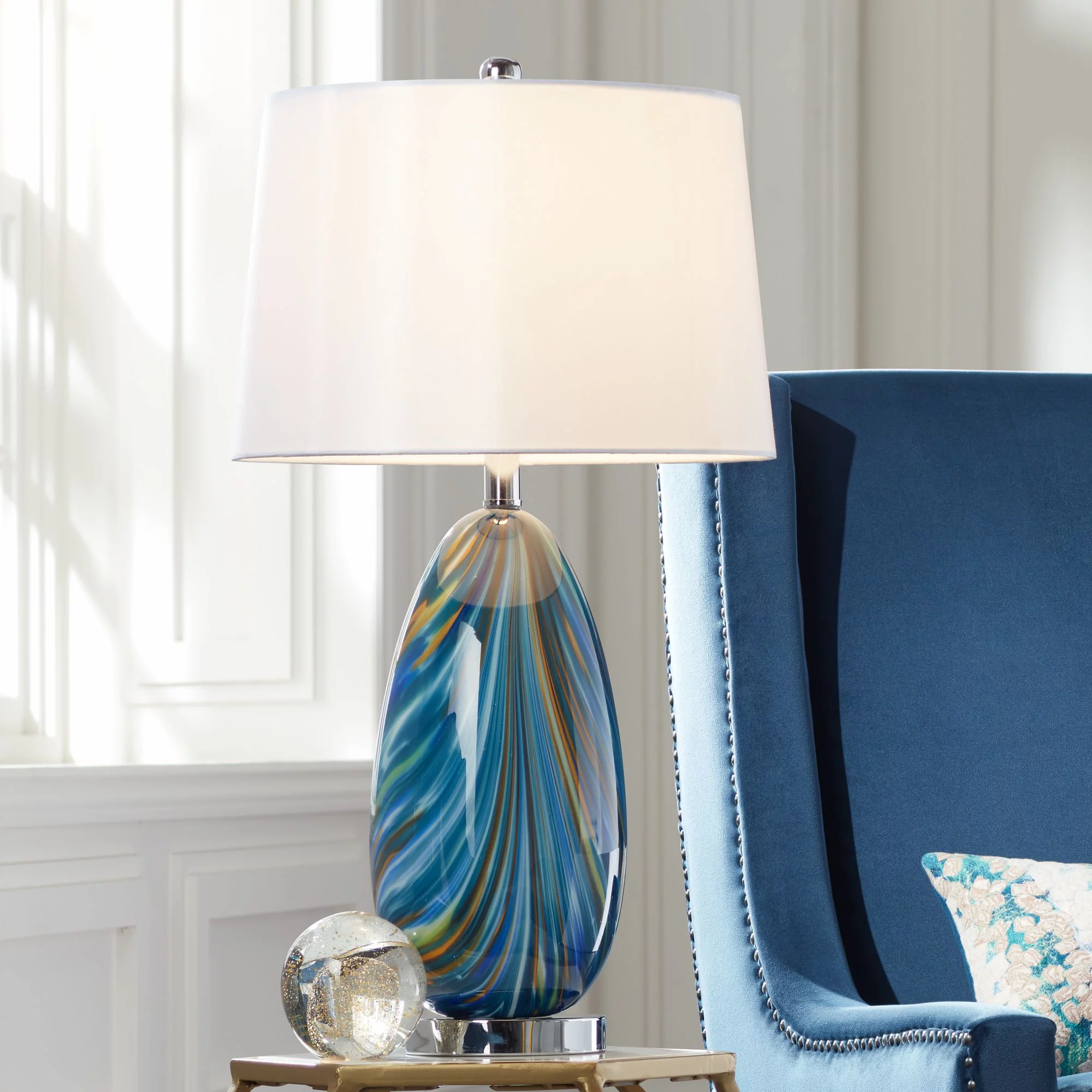 Possini Euro Design Pablo 27" Tall Modern Coastal Table Lamps Set of 2 Blue Art Glass Living Room Bedroom (Colors May Vary)