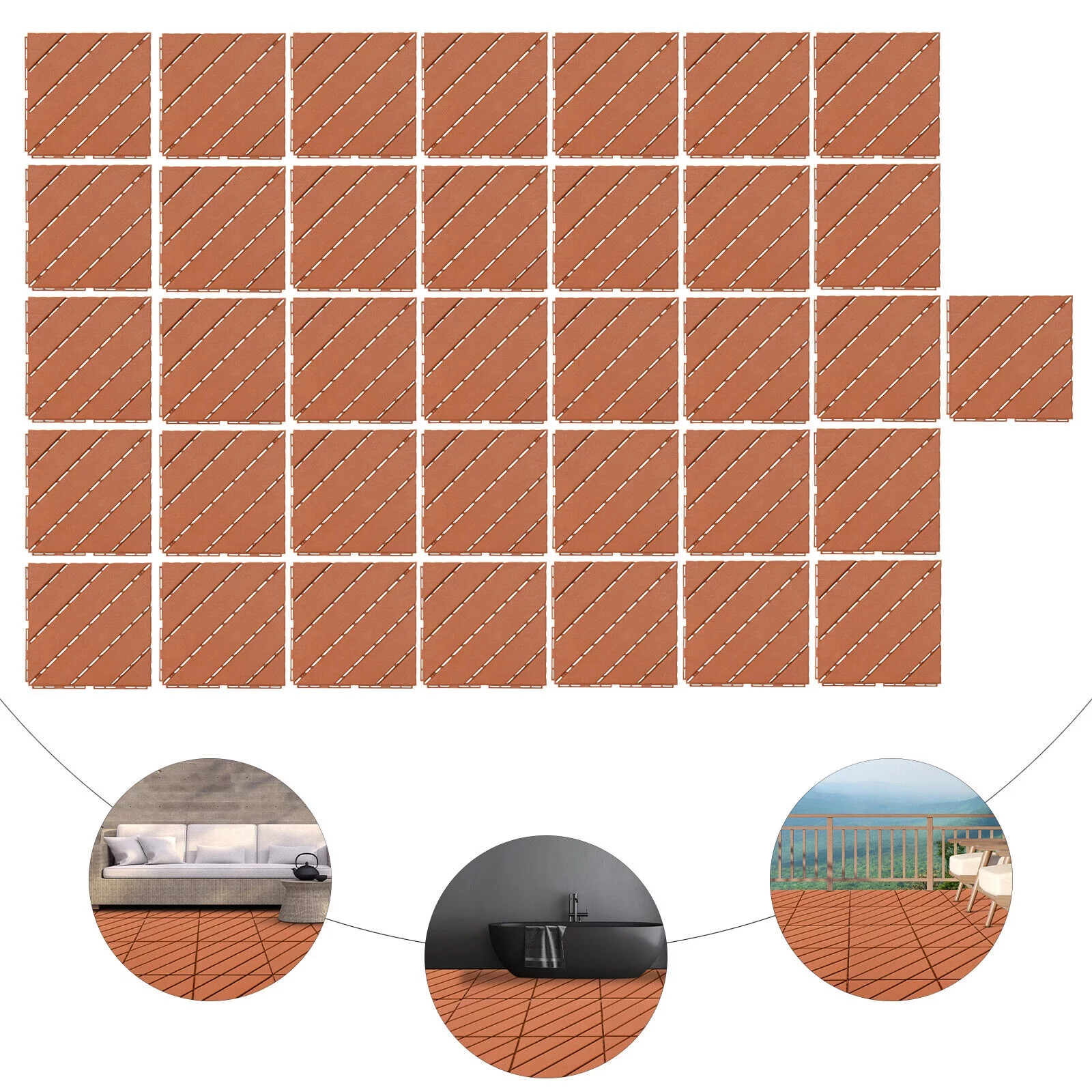 Modern 36PCS Interlocking Deck Tiles Floor Mount Plastic Composite Patio Deck Tiles 12”x12”