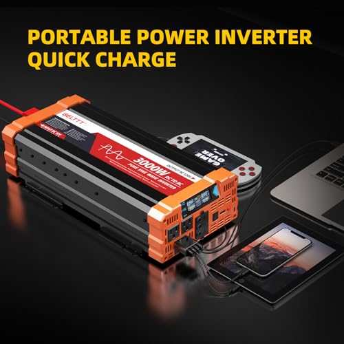 BELTTT 2000W Pure Sine Wave Inverter, Car Power Inverter 12V to 120V AC Converter for RV, Truck, Solar, Outdoor with Dual AC and 20A Socket, 5V 2.1A USB, Surge 4000W, Hardwire Port, Remote Controller