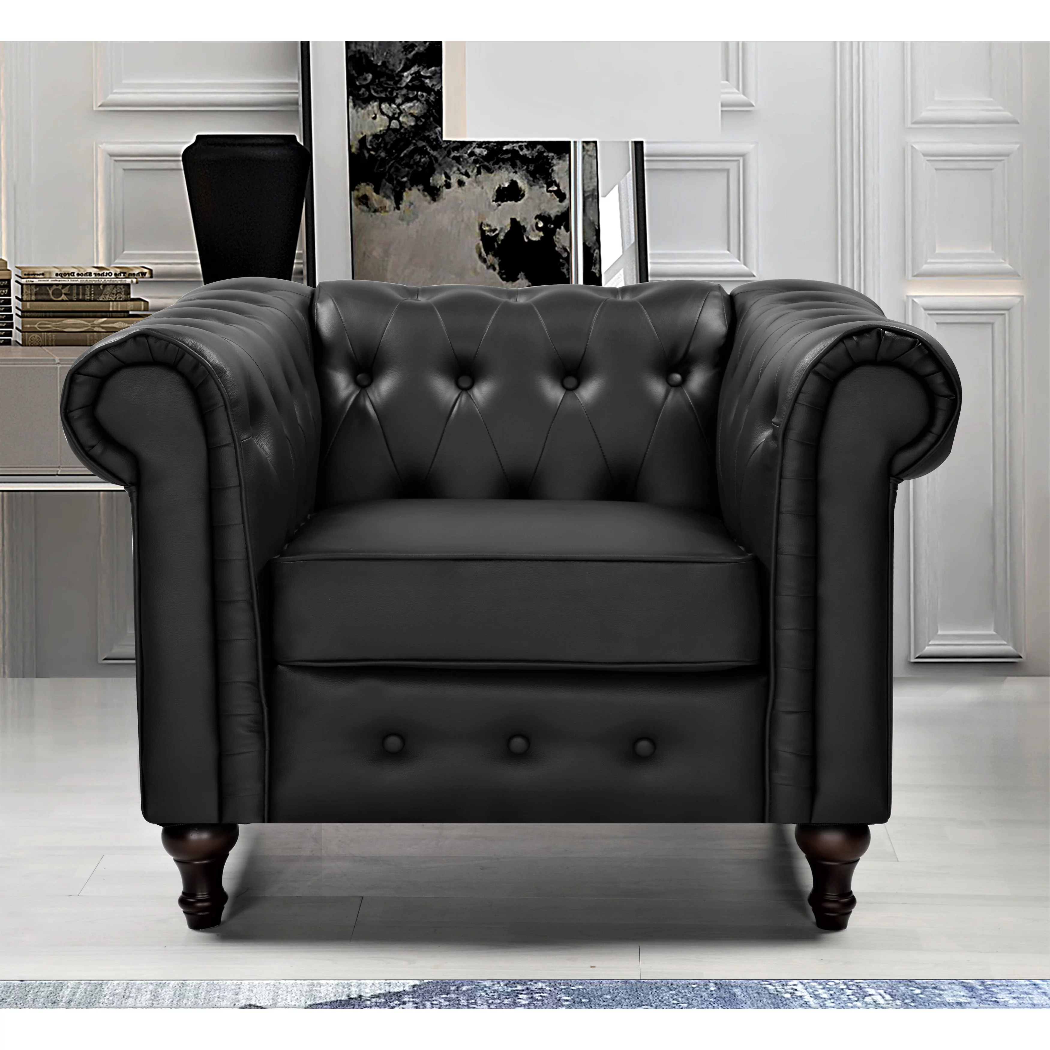 US Pride Furniture Brooks Classic Chesterfield Chair Grey Velvet Velvet