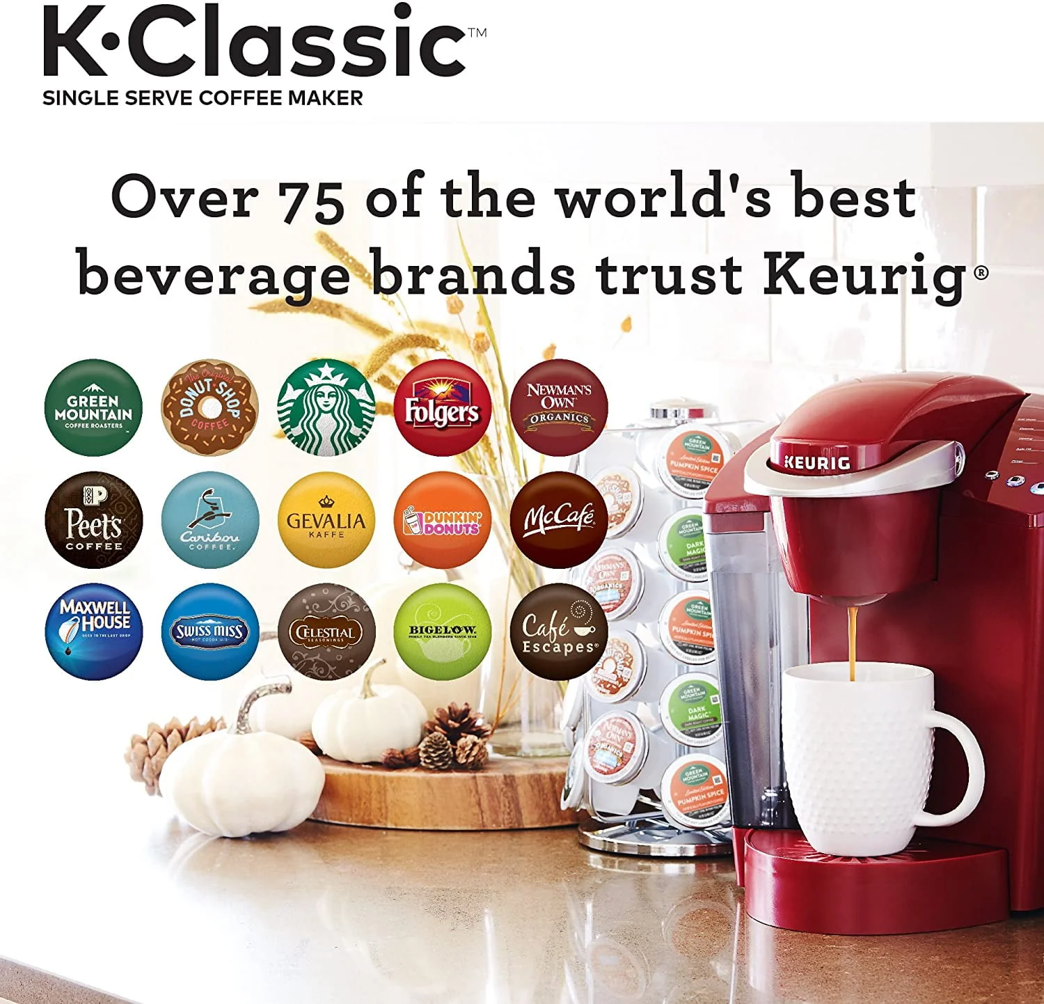 Keurig K-Classic Coffee Maker, Single Serve K-Cup Pod Coffee Brewer, 6 to 10 oz. Brew Sizes, Rhubarb