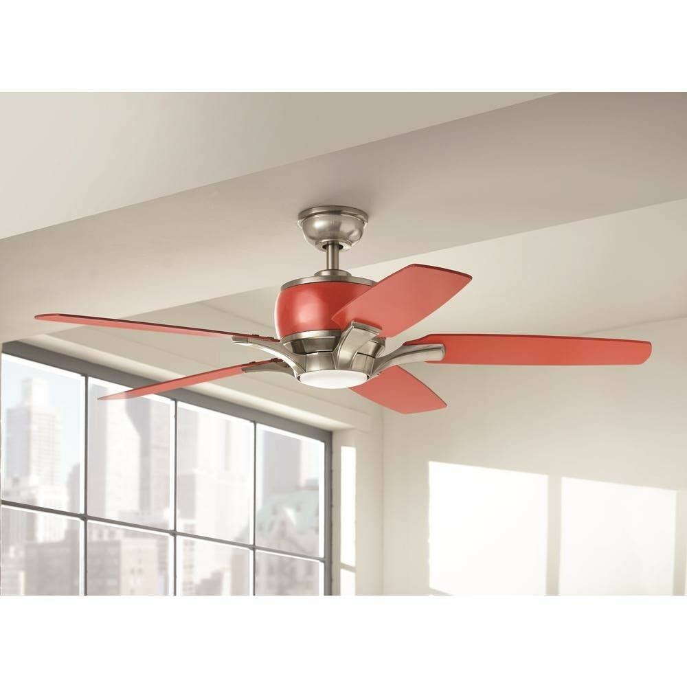 Home Decorators Collection Raymont 52 in. Integrated LED Indoor Brushed Nickel and Red Ceiling Fan with Light Kit and Remote Con