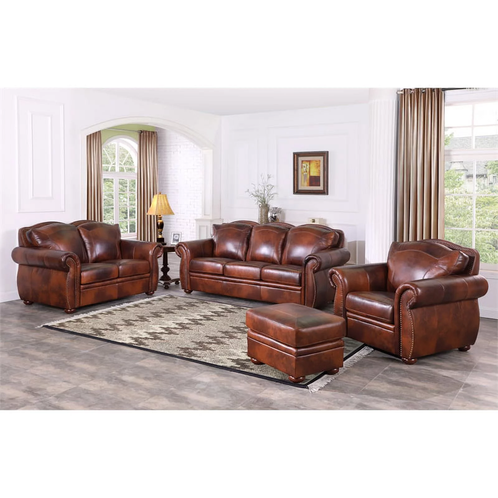 Leather Lusso Rowan Traditional Genuine Leather Accent Chair in Marco Brown