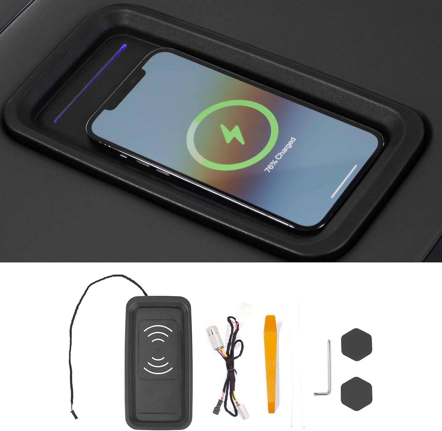 Xipoo Fit Chevrolet Silverado GMC Sierra Wireless Charger Tray Center Console 15W Fast Wireless Phone Charging Pad for 2019-2022 Chevy Silverado Accessories(Fit Full Console Upgraded, 2019-2022)