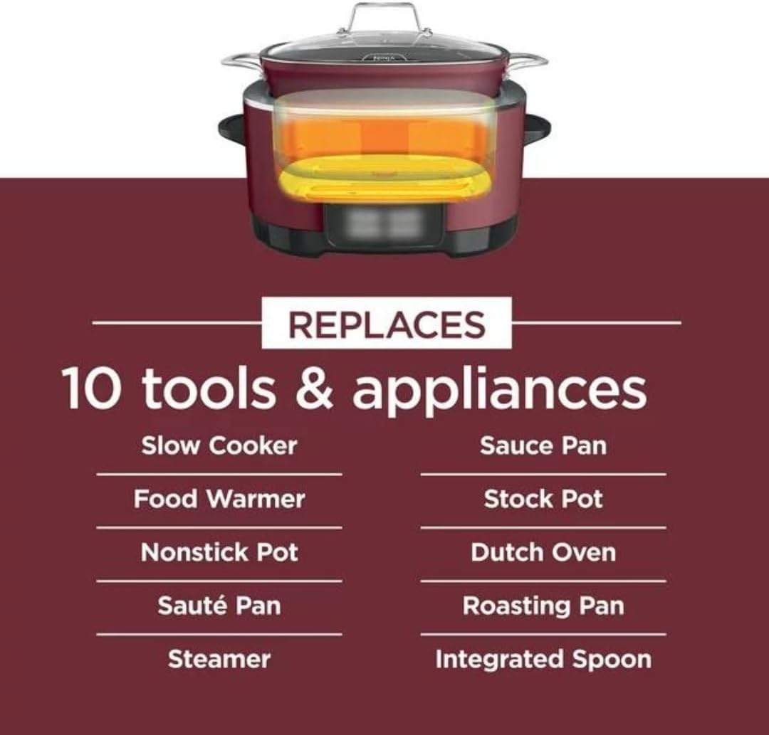 Ninja MC1000 Foodi Possible Cooker PRO 8.5 Quart Multi-Cooker, with 8-in-1 Slow Cooker, Dutch Oven, Steamer, Glass Lid Integrated Spoon, Nonstick, Oven Safe Pot to 500°F Cherry Tarte, EASY CLEANUP