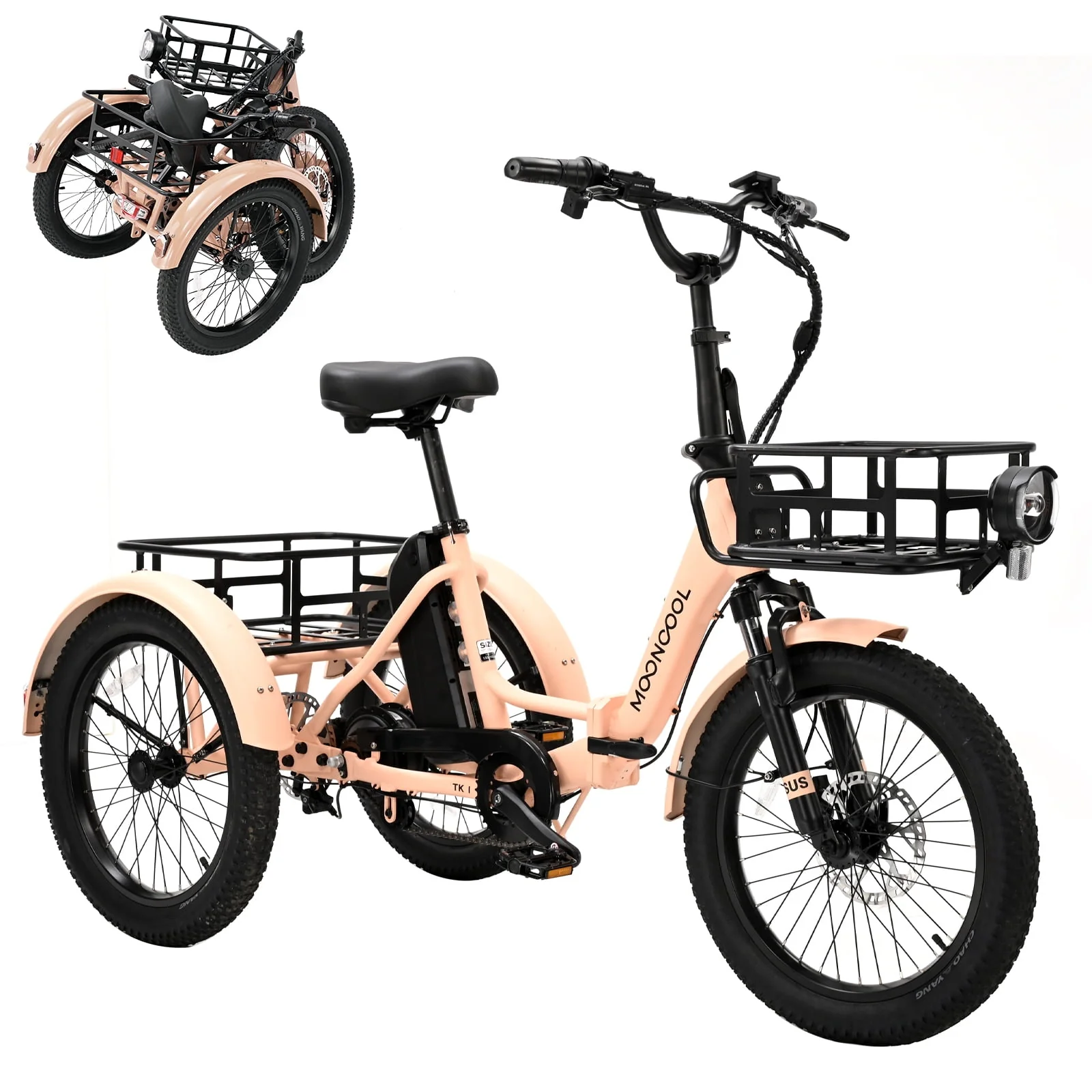 MOONCOOL 24/26 Electric Tricycle for Adults, 350W 36V 7 Speeds Electric Trike Motorized Three Wheel Electric Bikes Bicycle with Large Basket for Women Men