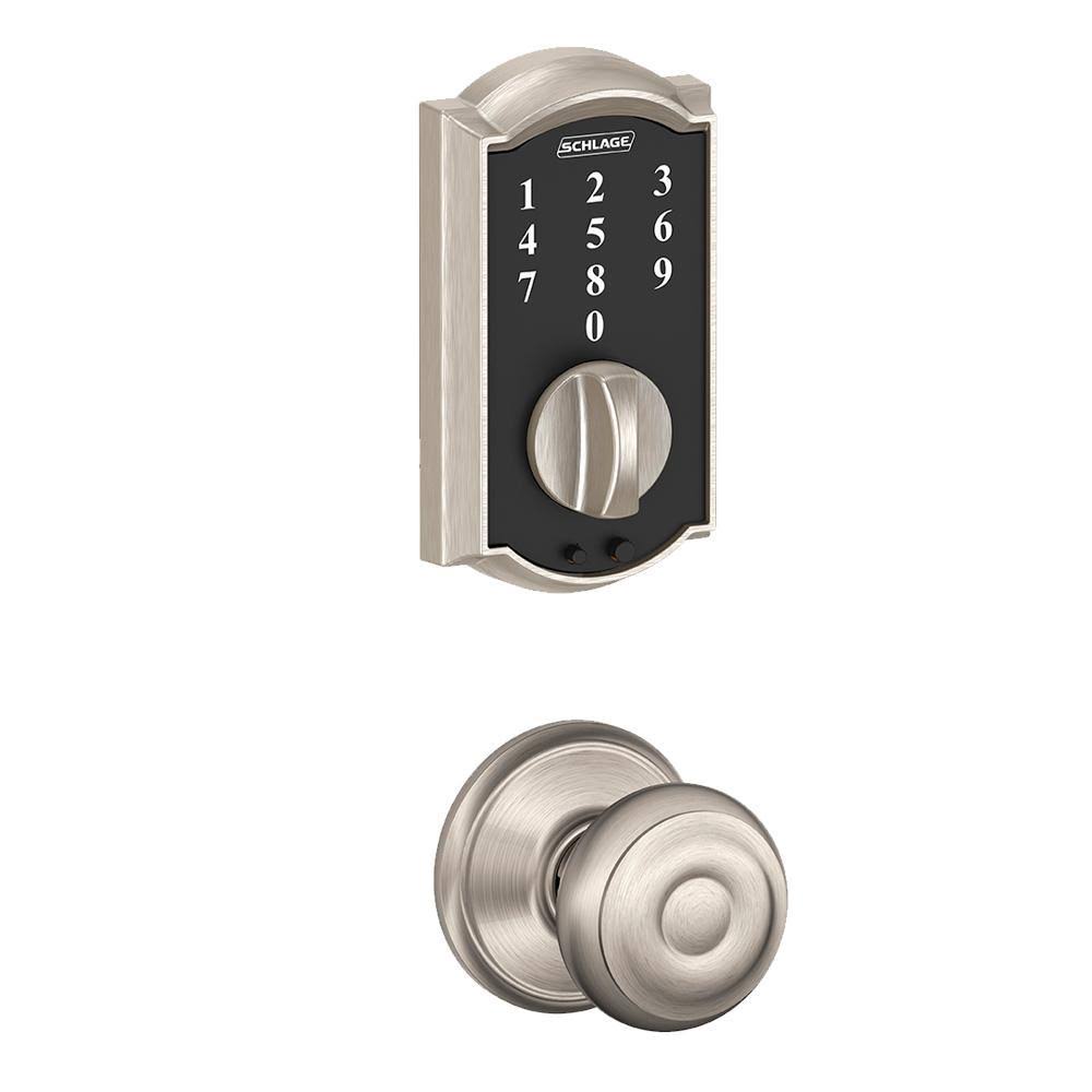 Schlage Camelot Satin Nickel Touch Electronic Door Lock Deadbolt and Georgian Knob 48546