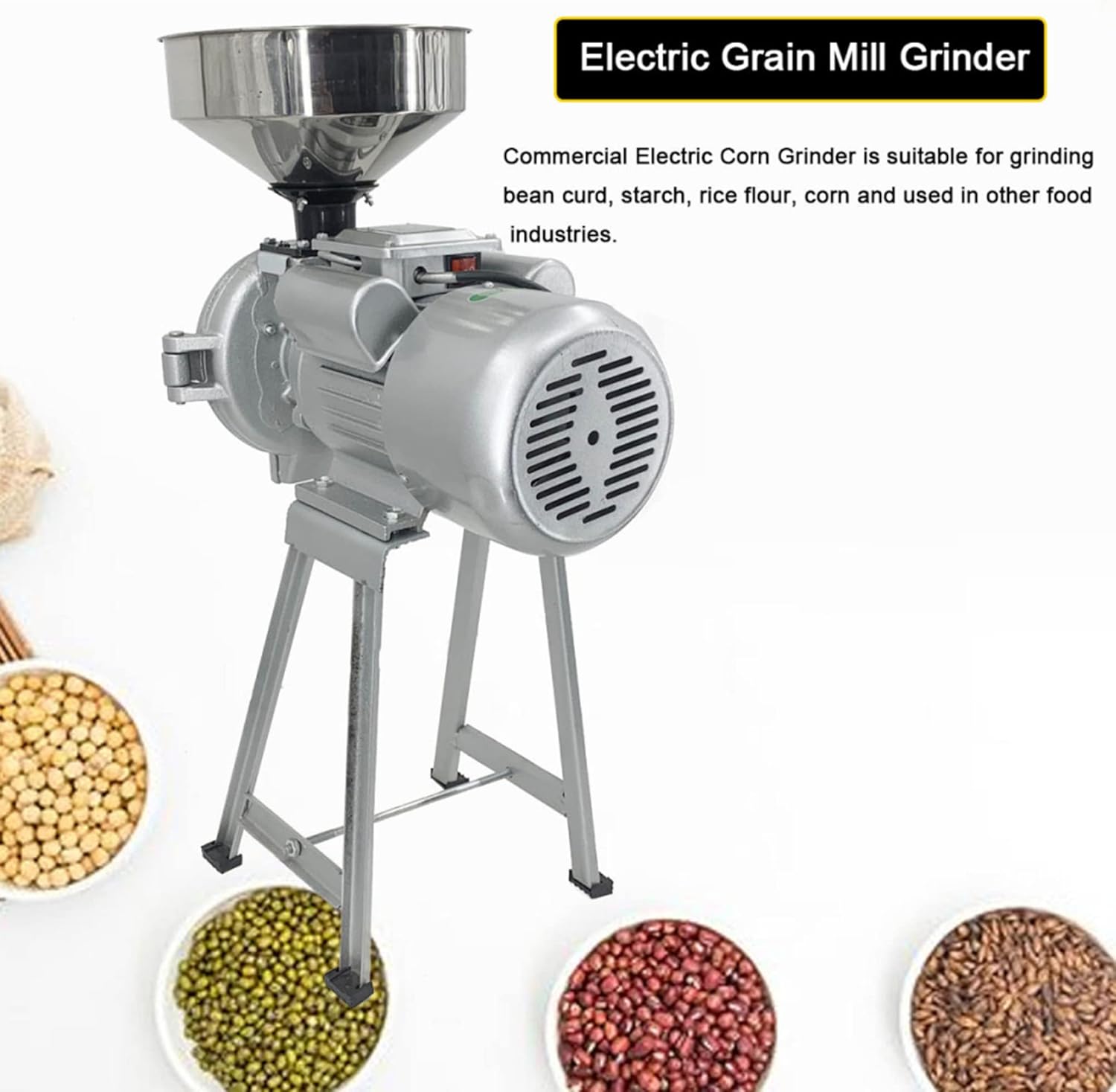 3000W Commercial Mill Grinder for Home Stores, 220V Grain Mill Grinder Corn Grinder Flour Mill Cereals Grinder with Funnel for Cereals/Rice/Corn/Coffee/Wheat Speedy Grinding