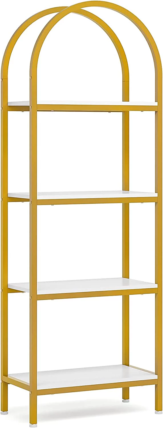 4-Tier Open Bookshelf, 70.8" Industrial Arched Bookcase Storage Shelves with Metal Frame, for Office, Bedroom, Living Room