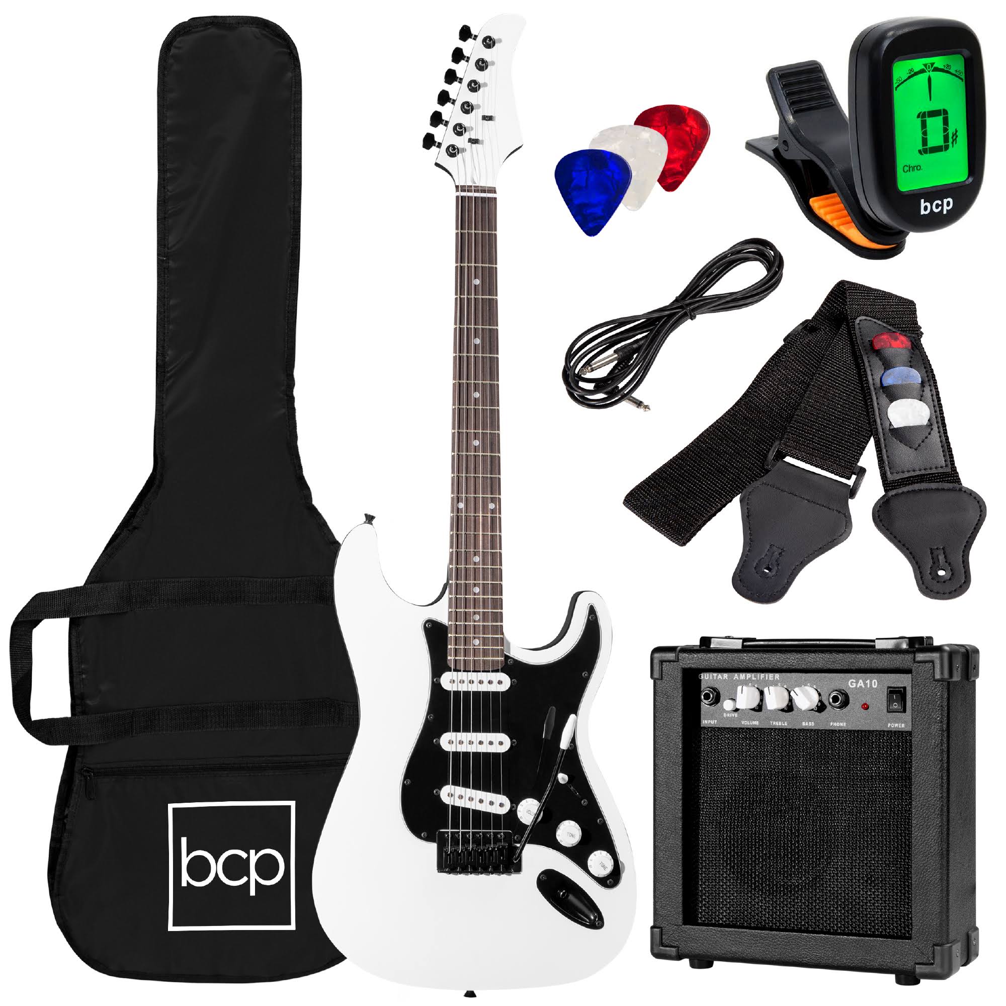 Best Choice Products 39in Full Size Beginner Electric Guitar Kit with Case, Strap, Amp, Whammy Bar - Glacier White
