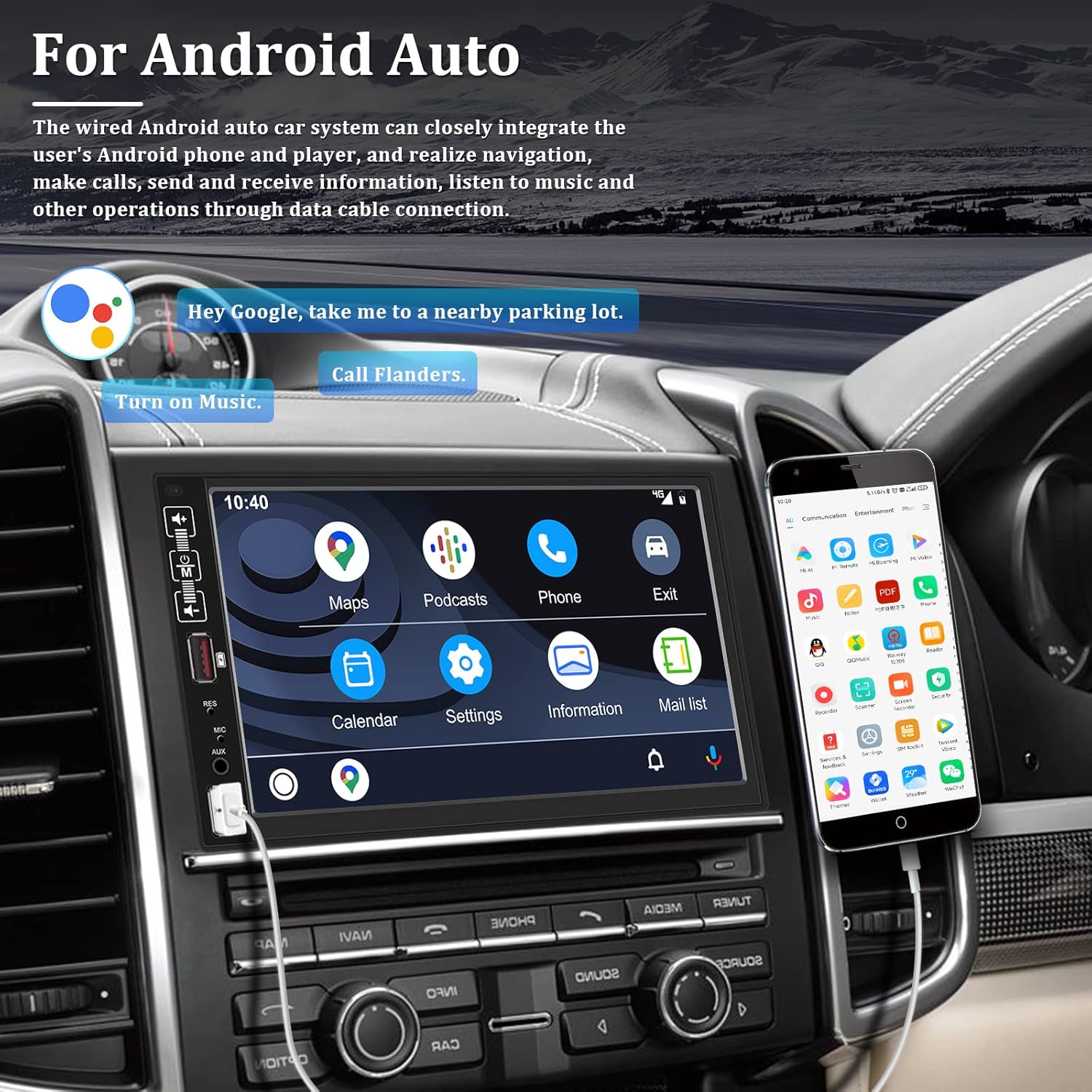 7 Inch Double Din Car Stereo with Carplay Android Auto Touch Screen Bluetooth Car Radio with FM Mirror Link USB SWC Backup Camera Remote Control Microphone