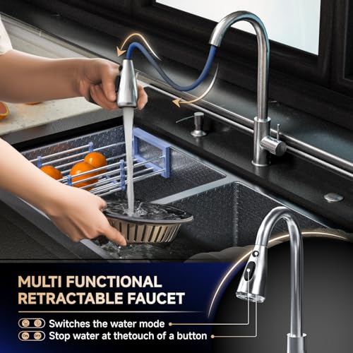 Stainless Steel Utility Sink,24" FreeStanding Laundry&Utility Room Sinks with Cold and Hot Water Faucet,Hoses and Drain Kit Commercial Single Bowl,Laundry Sink for Kitchens, Garage (24x18x36 Black)