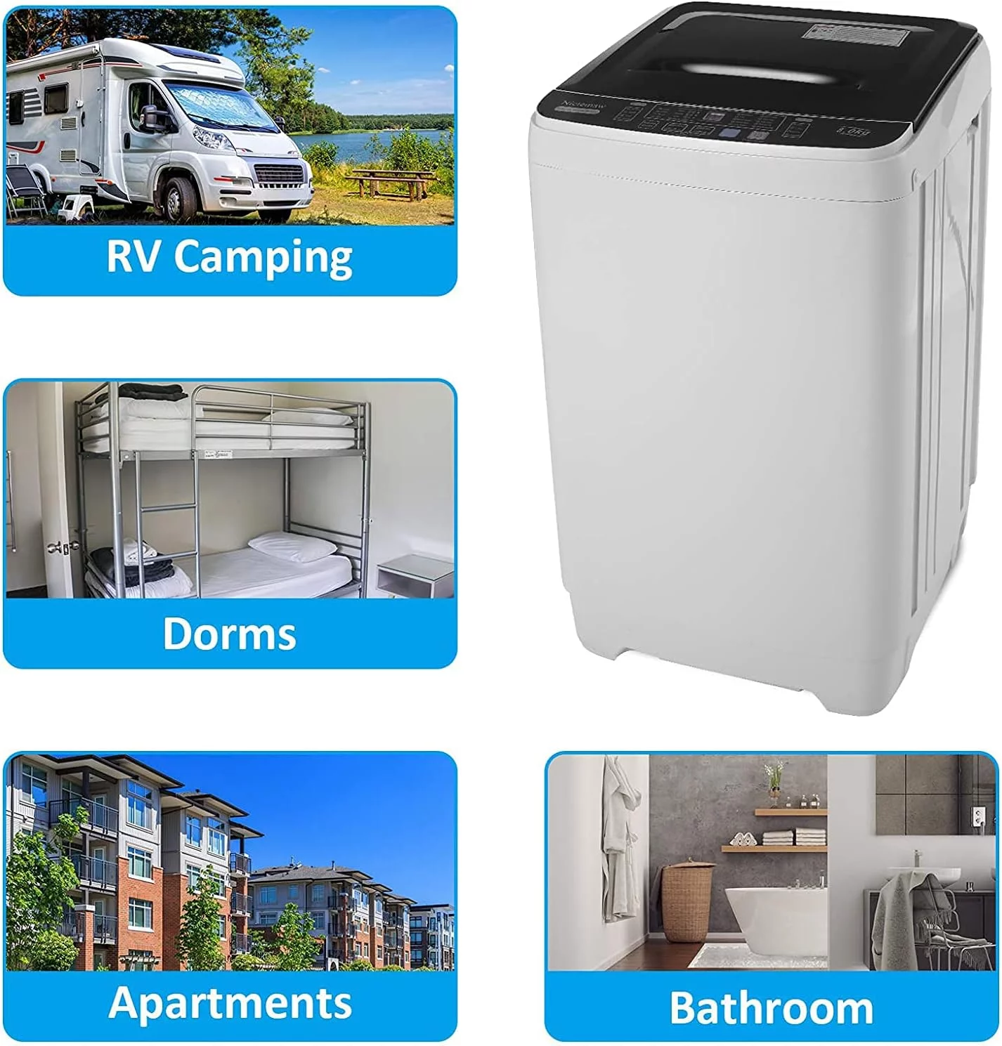 Qhomic Compact Washing Machine, 17.6lbs Capacity, 1.9 Cu.ft Portable Washer with LED Display and Faucet Adapter, Fully Automatic Washing Machine with Timed Settings, Perfect for Apartments, Dorms, Rv