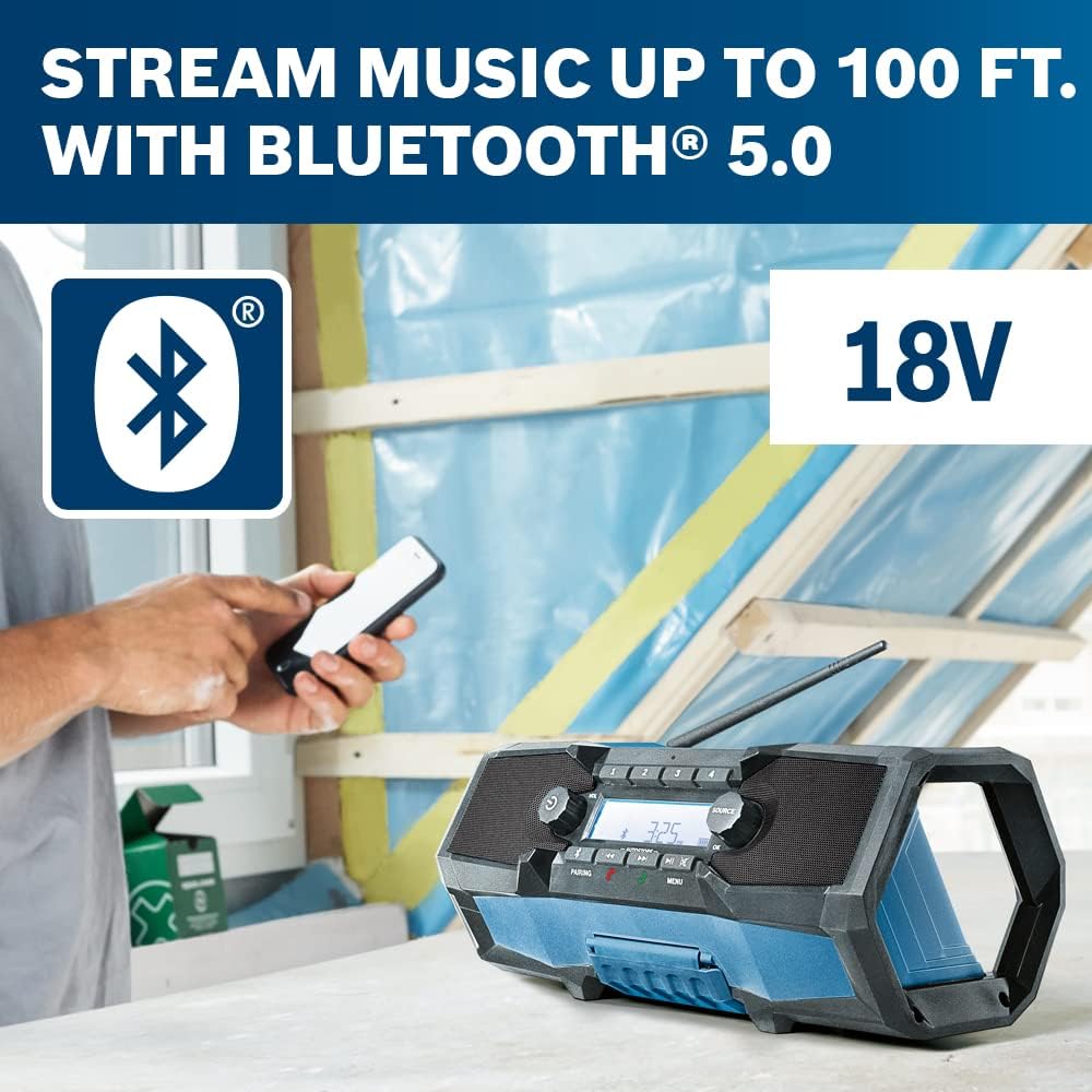 BOSCH GPB18V-2CN 18V Compact Jobsite Radio with Bluetooth® 5.0, Black