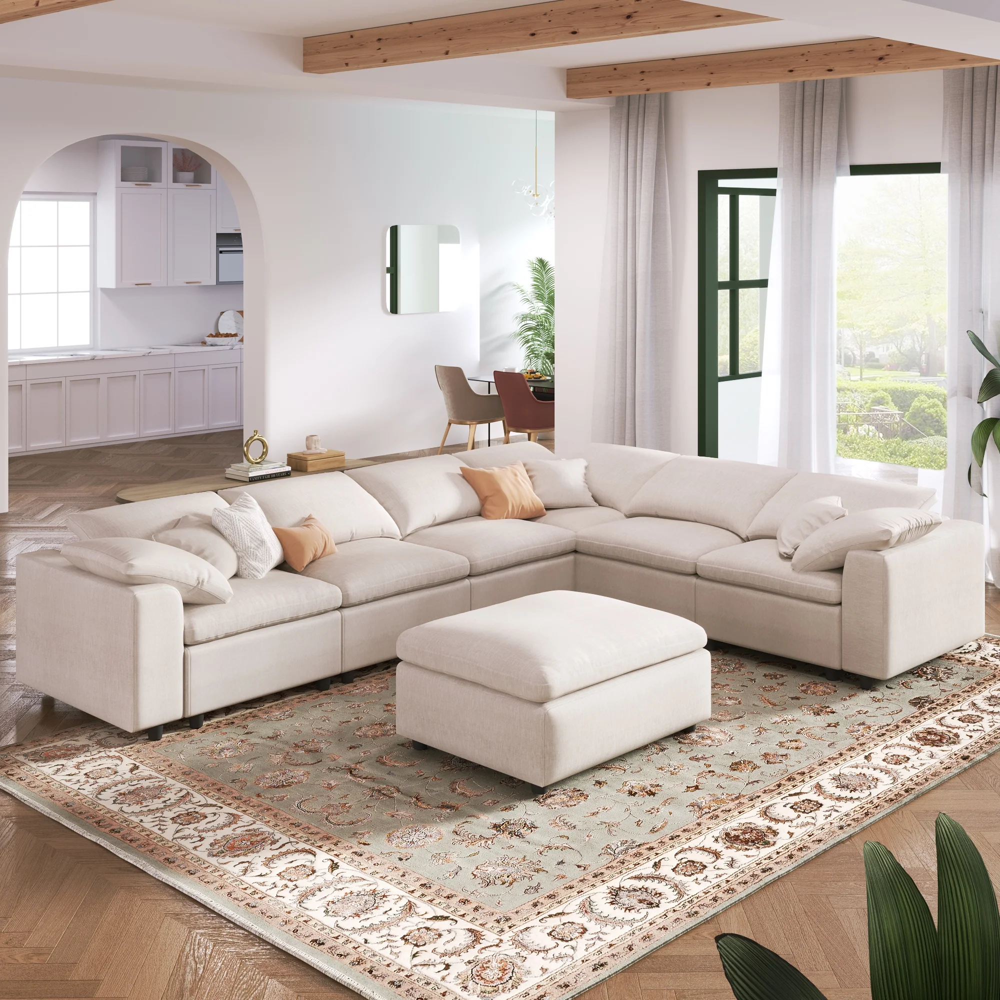 EUROCO 130" 7-Seater Oversized Modular Couches and Sofas Sectional with Ottoman,Sectional Sofa U/L Shaped Chenille Sectional Couch for Living Room, Office, Spacious Space