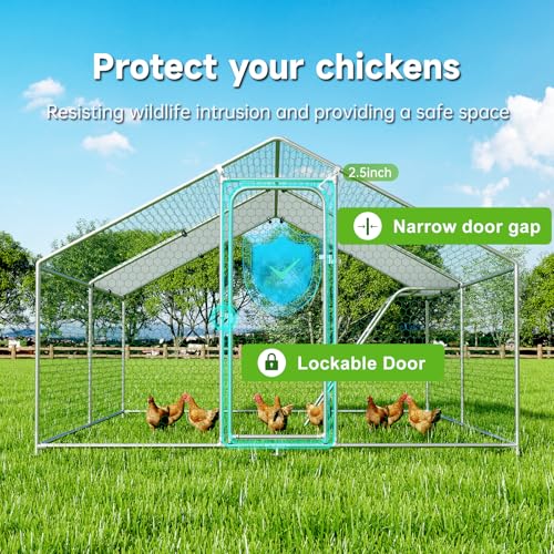 Large Metal Chicken Coop, Chicken Run Poultry Cage Hen with Water-Resident and Anti-UV Cover for Duck Rabbit House Outdoor Walk-in Chicken Pen for Yard, Dome Roof(10’ W x 19.7’ L x 6.4’ H)