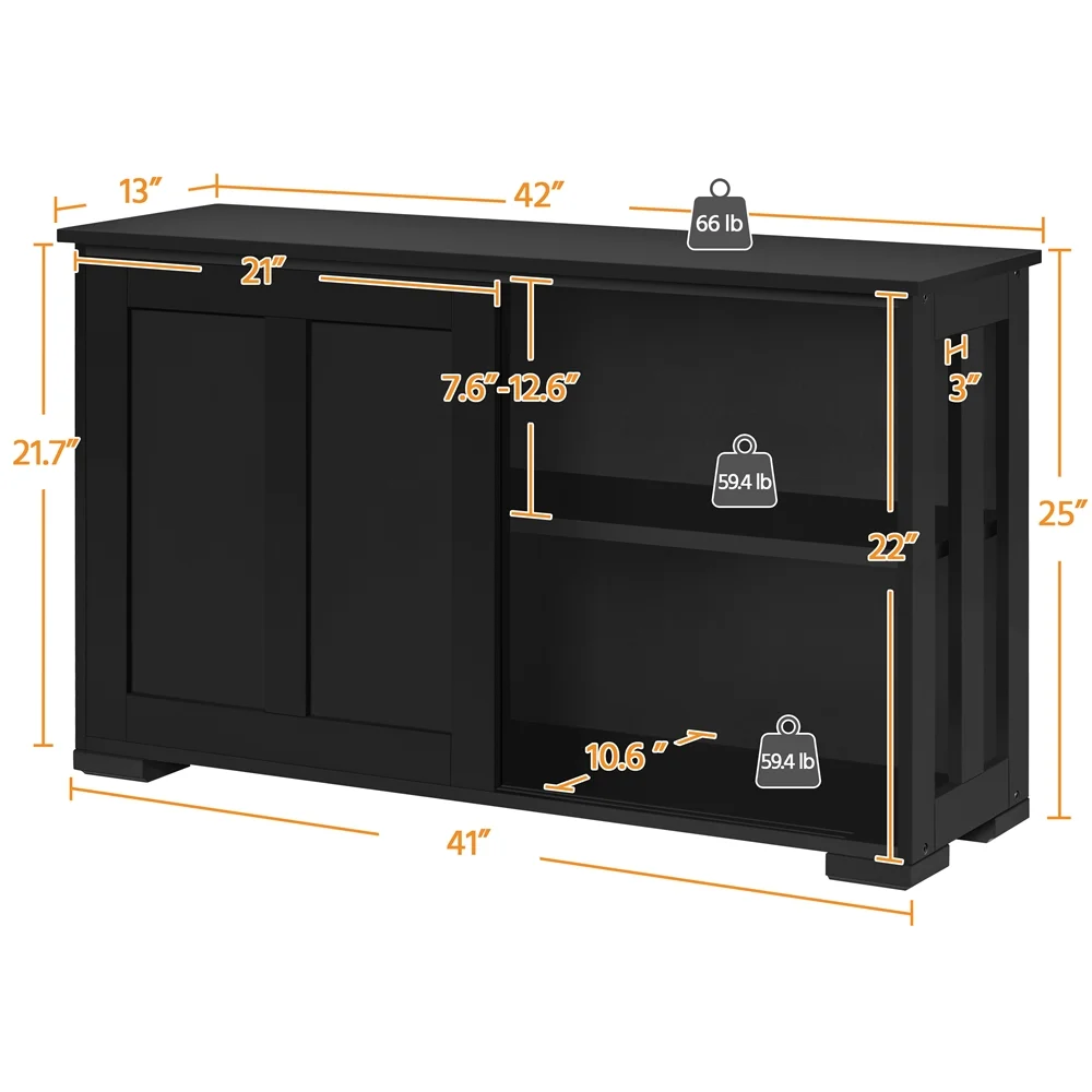 Yaheetech Sideboard Buffet Cabinet with Storage Sliding Door for Kitchen, Black