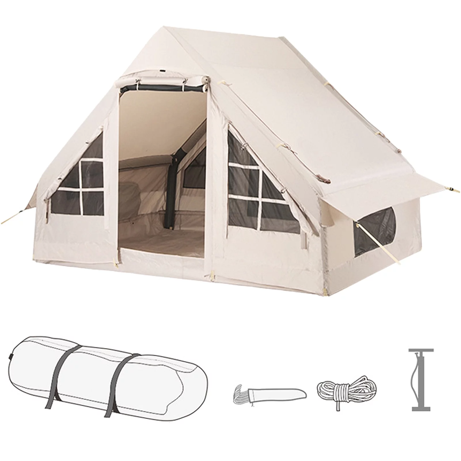 Inflatable Camping Tent with Pump, Glamping Tents, Easy Setup Waterproof Windproof Outdoor Blow Up Tent, 4 Season Oxford Cabin Tent Suitable for 3-8 people,L - Curated Treasures Market
