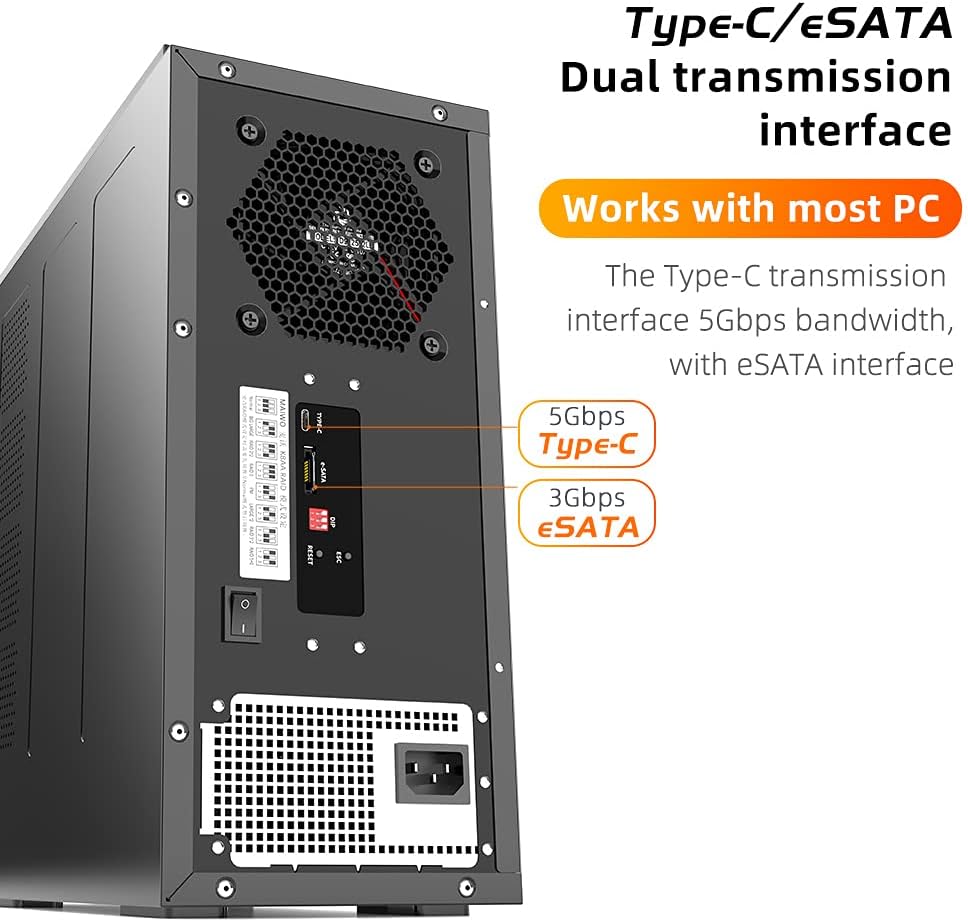 MAIWO 8 Bay 2.5/3.5 inch Hard Drive RAID Enclosure USBC 5Gbps Support 7 RAID Modes(K8AA)