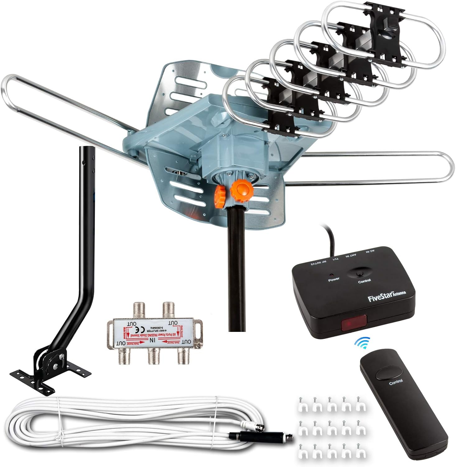 Five Star [Newest 2020] HDTV Antenna Amplified Digital Outdoor Antenna 150 Miles Range, 360 Degree Rotation Wireless Remote, with 40FT RG6 Coax Cable Installation Kit and Mounting Pole 5 TVs