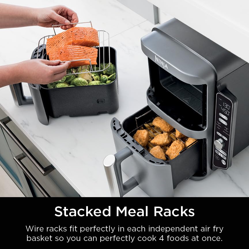 Ninja Air Fryer, 8 QT DoubleStack 2-Basket, Space Saving Design, Cooks 2lb Chicken Wings, Feeds up to 6 People, 6-in1 Air Fryer, Roast, Bake & More, Easy to Clean, Dishwasher Safe Parts, Black, SL201