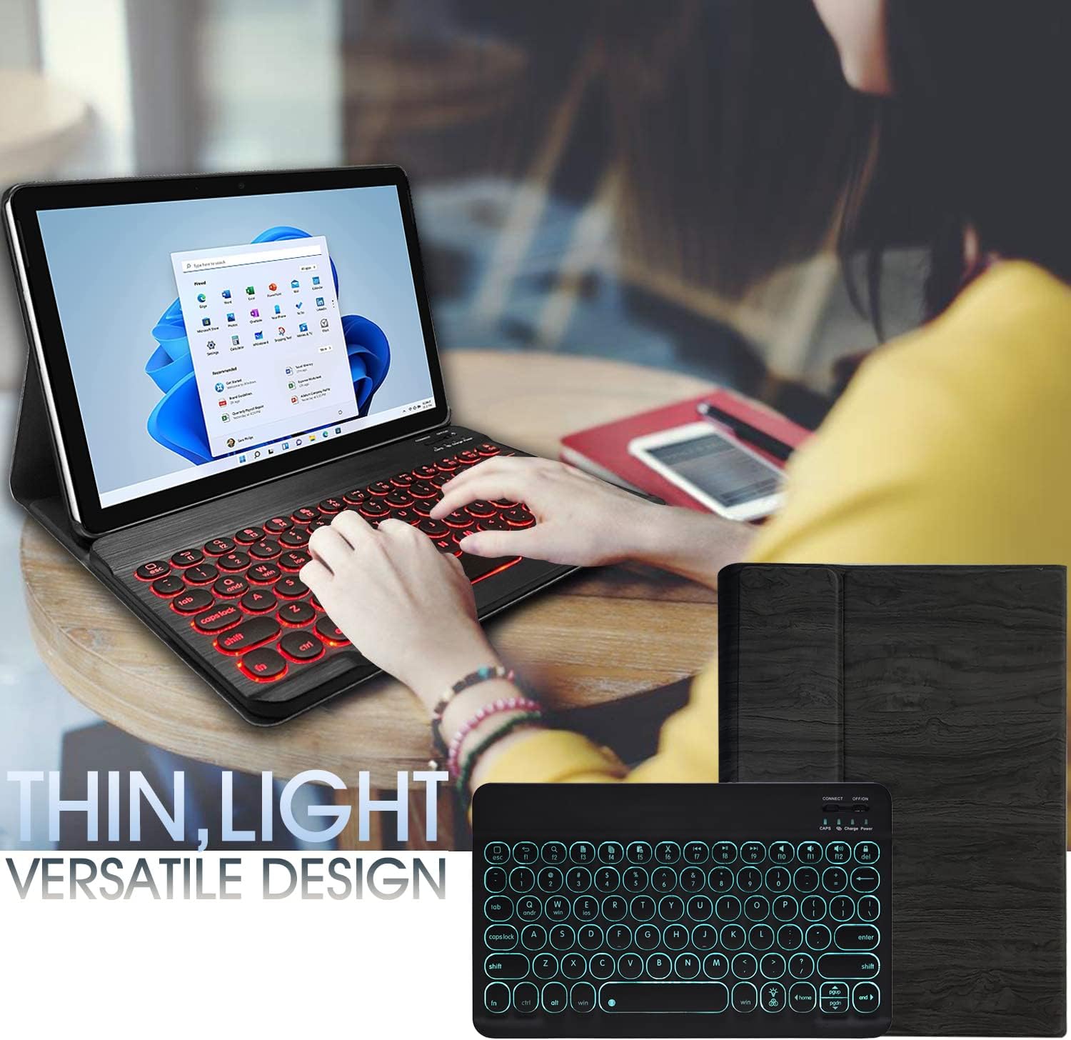 Backlit Keyboard Case for Surface Go 3 (2021)/ Surface Go 2 2020 / Surface Go 2018 Tablet,Wineecy 7 Colors Backlight Magnetic Detachable Wireless Keyboard with Premium PU Cover Case Pack of 2