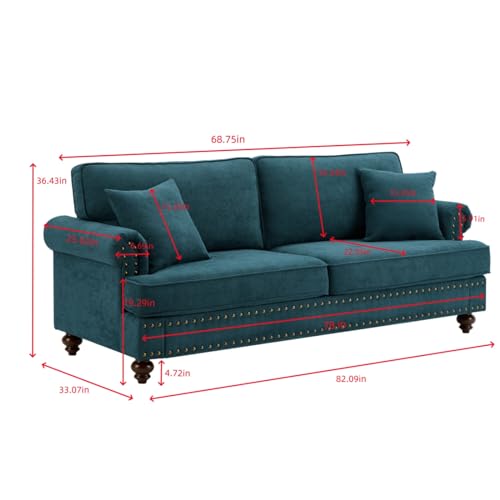Chesterfield Sofa Classic Large Sofa Fabric Modern 3 Seater Button Tufted Couch Furniture with Rolled Arms and Nailhead for Living Room Office Bedroom Apartment Green