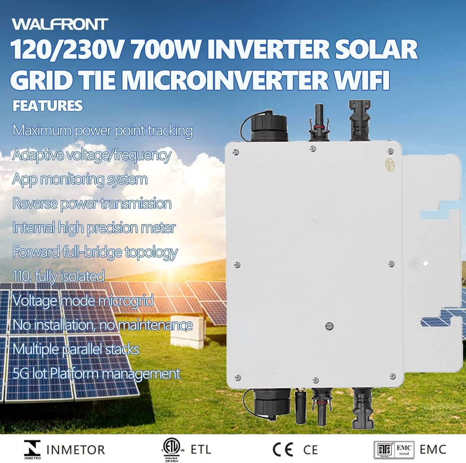 700W Micro Inverter Solar Grid Tie Microinverter IP65 WiFi Control Self Cooling 120/230V Automatic Identification Power Inverters