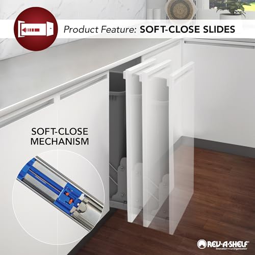Rev-A-Shelf 448KB-BCSC-11C 11 Inch Base Pullout Kitchen Cabinet Organizer with 2 Universal Knife Blocks and Stainless Steel Utensil Storage Bin