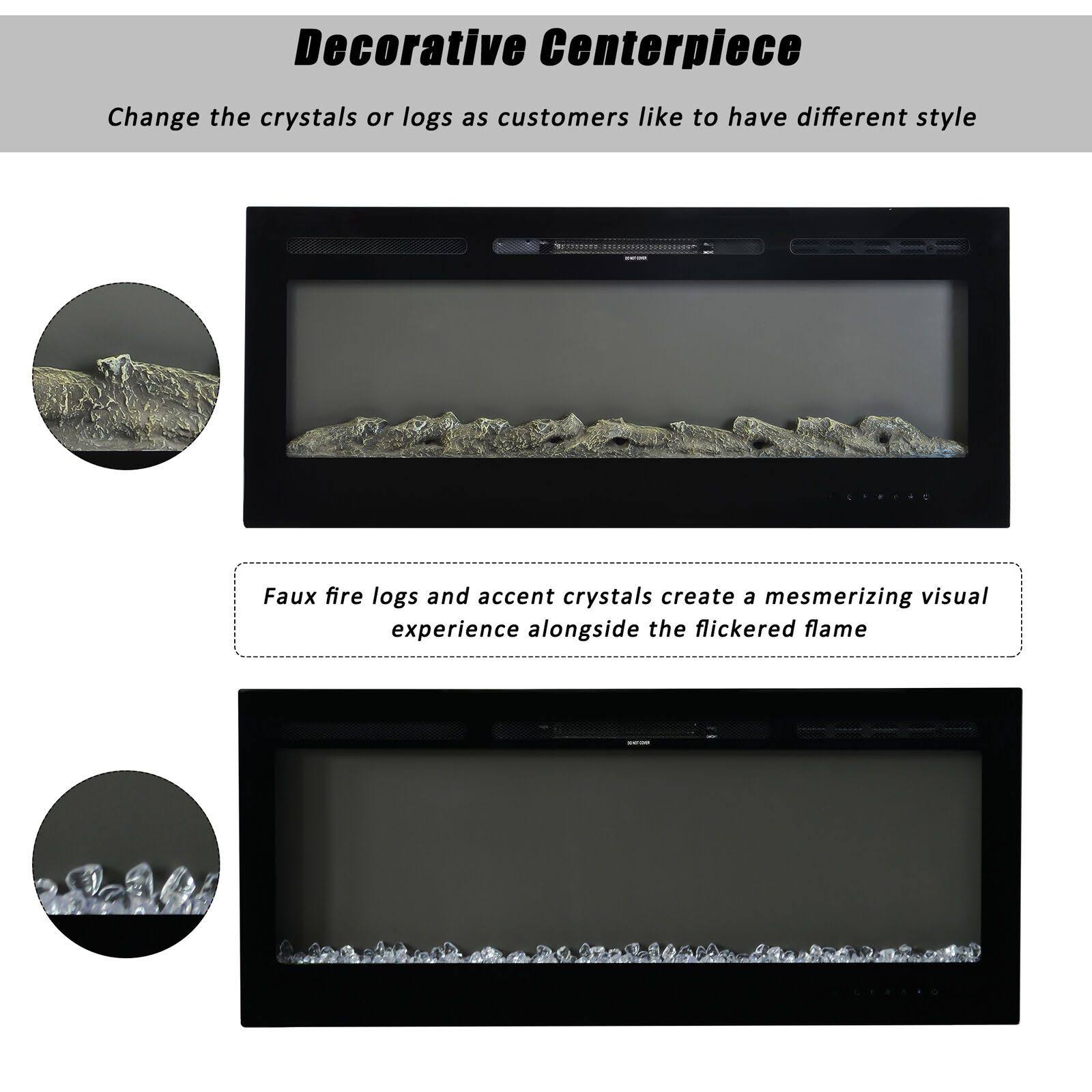 Electric Ultra Thin Wall Mounted Recessed Fireplace - 50-Inch