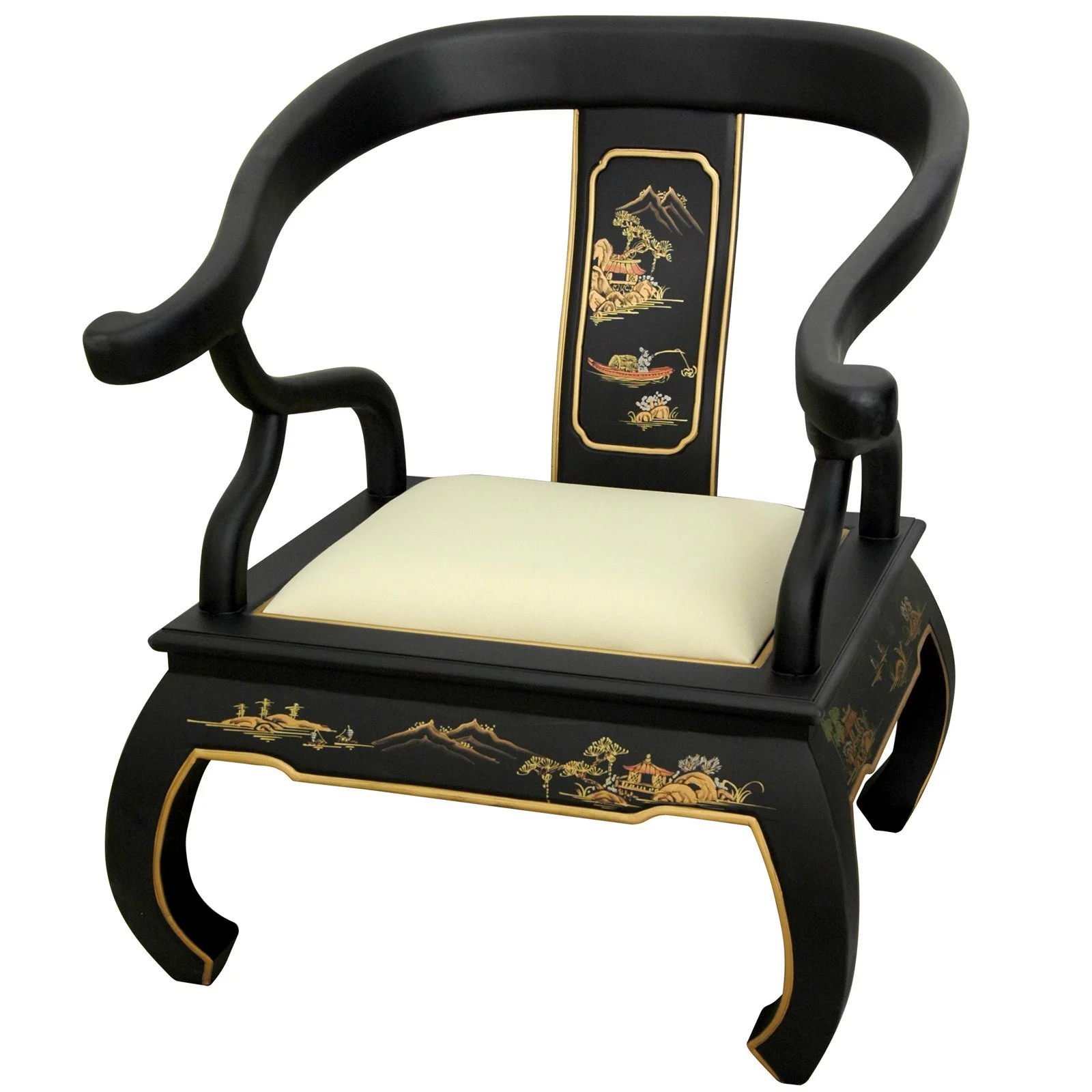 Handmade Wood Black Landscape Ming Chair (China) -  26.50"W x 24.50"D x 32.50"H