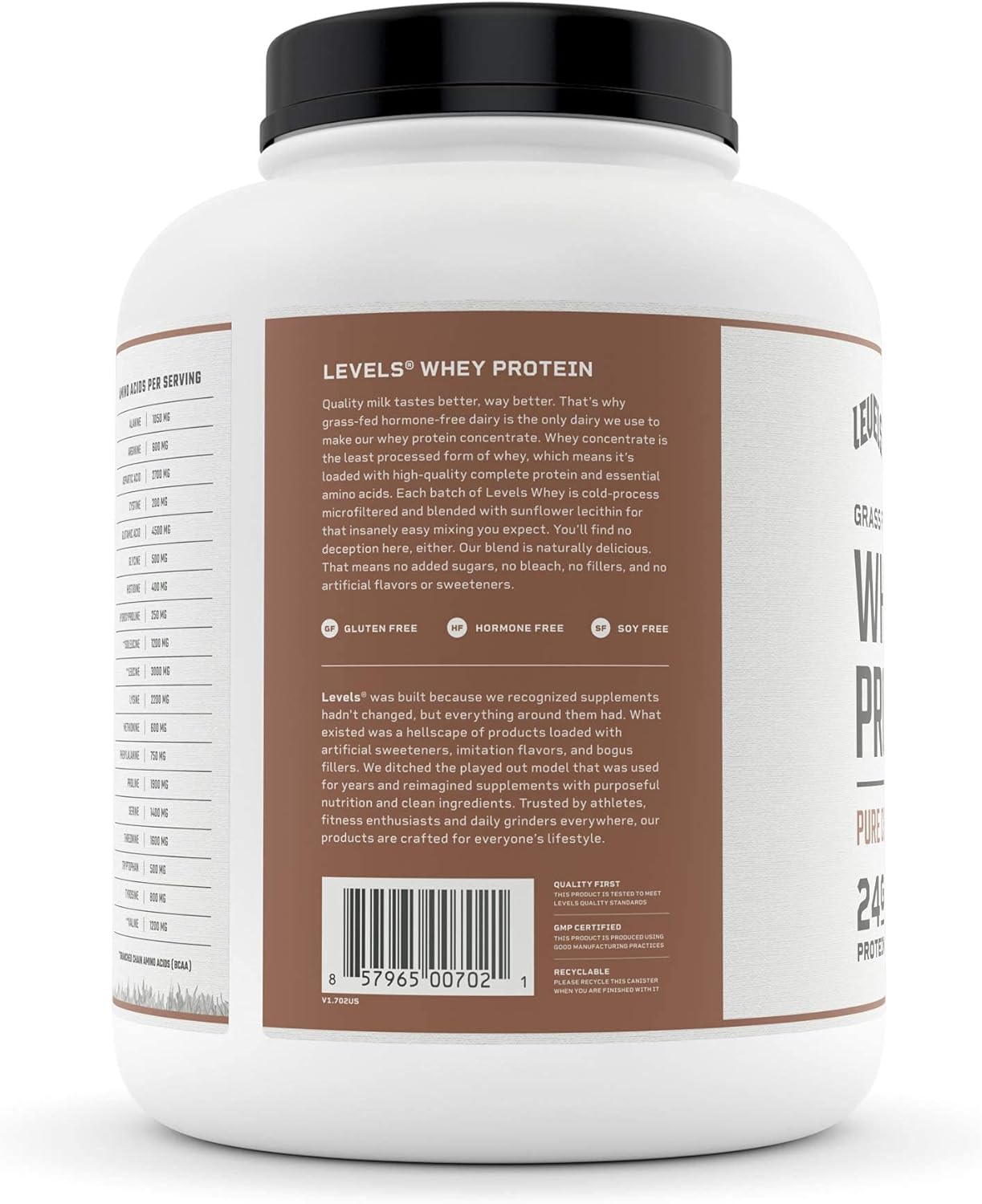 Levels Grass Fed 100% Whey Protein, No GMOs, Pure Chocolate, 5LB Pack of 2