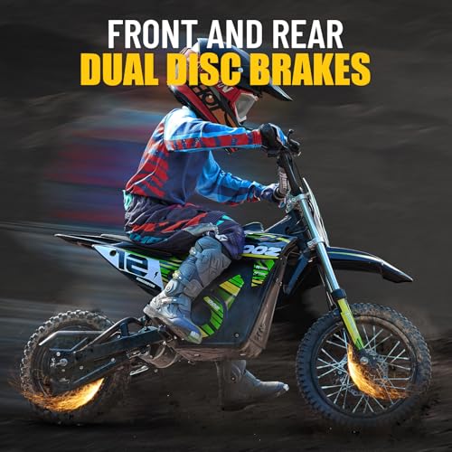KOOZ HP112E 36V 1000W Electric Dirt Bike for Kids, 3 Speed Modes Teen Electric Motorcycle Up to 18 MPH & 15 Miles Long-Range, Dual Suspension & Disc Brake, 16" Sturdy Tire for Kids Teenagers, Orange
