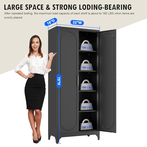 Metal Storage Cabinet with Doors and Shelves, 71 Inch Tall Kitchen Pantry Cabinet, Pantry Cabinets for Kitchen Storage, Freestanding Cupboard for Living, Dining Room, White, Assembly Required