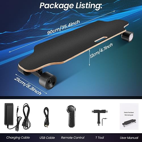 Caroma Electric Skateboards with Remote, 350W Powerful Brushless Motor, 12.4MPH Top Speed, 13 Miles Max Range, Various Speeds Adjustable, Electric Longboard for Adults & Teens, Suitable for Beginners