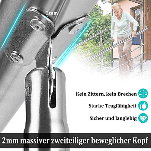 Handrails for Outdoor Steps, 3 Step Handrail Fits 1 to 3 Steps 304 Stainless Steel Handrail Handrail Stair Rail with Installation Kit Hand Rails for Outdoor Steps (Silver)