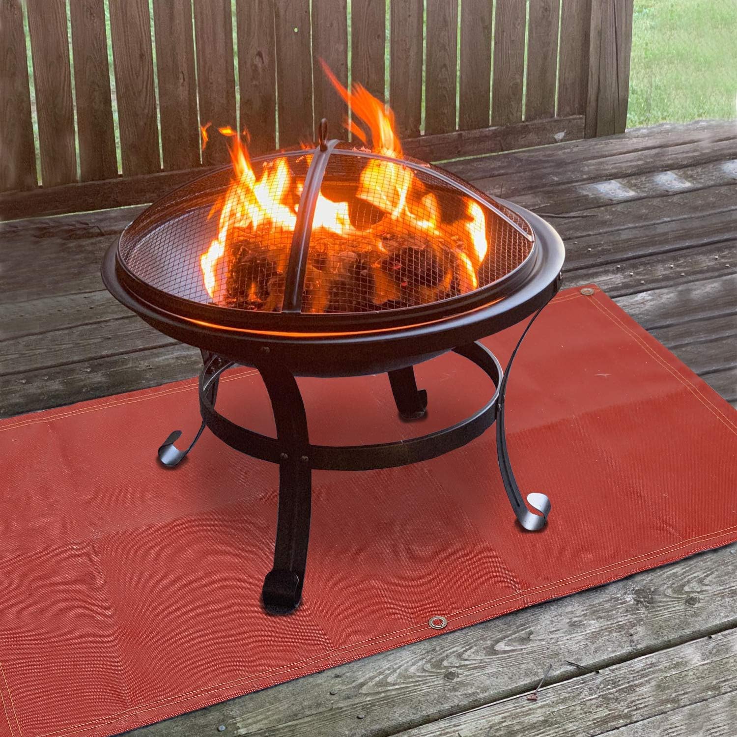 Fire Pit Mat—Silicone stove fire mat，Retardant | Fireproof | Heat Resistant，Ember Mat and Grill mat， Under the stove, Protect your deck, terrace, lawn or campground from embers，Washable (70”×58“)