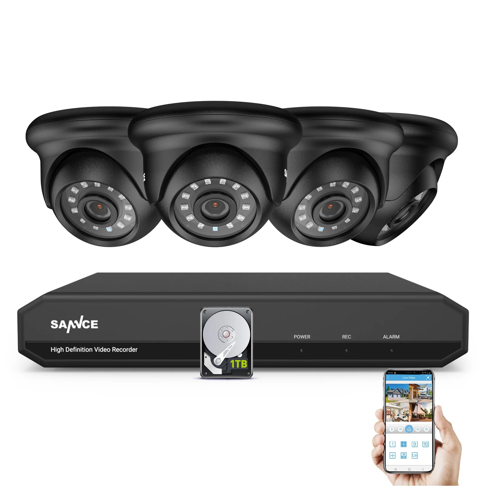 SANNCE 8-Channel 1080p CCTV Camera System 5-in-1 CCTV DVR Recorder with 4pcs Waterproof Wired Surveillance Camera,1TB Hard Drive - Curated Treasures Market