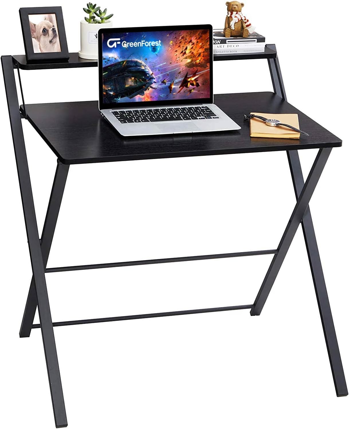 GreenForest Folding Desk No Assembly Required Small Size and Computer Desk with Storage Printer Shelf 58 inch