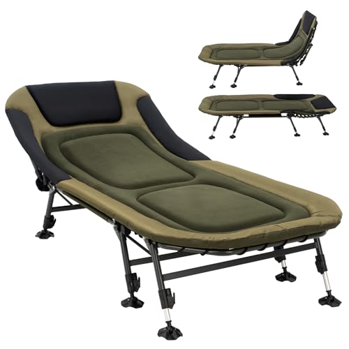 XL Folding Camping Cot with Mattress for Adults, Oversized Camping Bed with Carry Bag, 180° Adjustable Recliner, Portable Outdoor Lounger for Camping, Hiking, Outdoor, Green