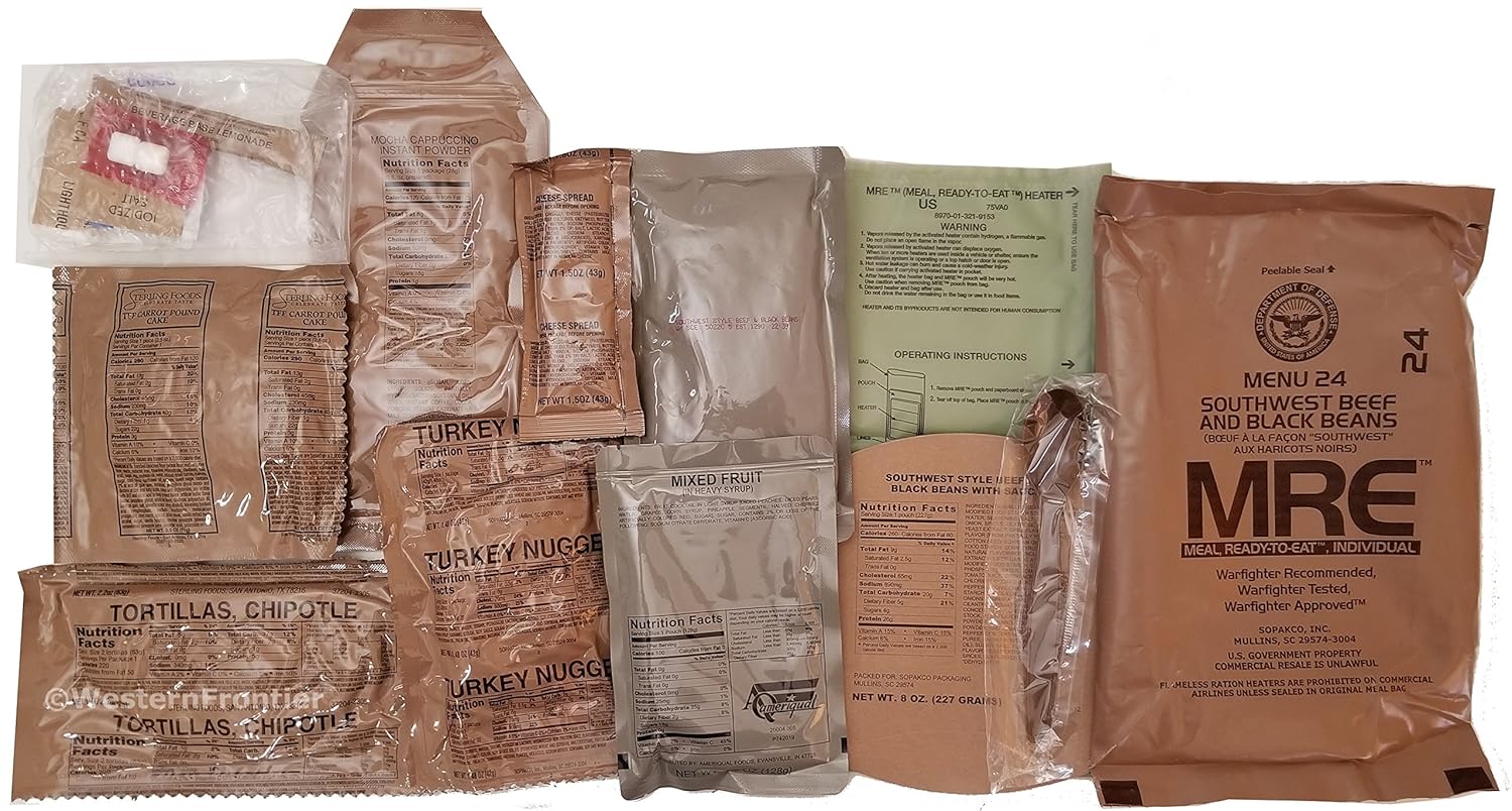 ULTIMATE MRE Case A and Case B Bundle, 24 Meals with 2018 Inspection Date. Military Surplus Meal Ready to Eat with Western Frontier's Inspection and Guarantee.